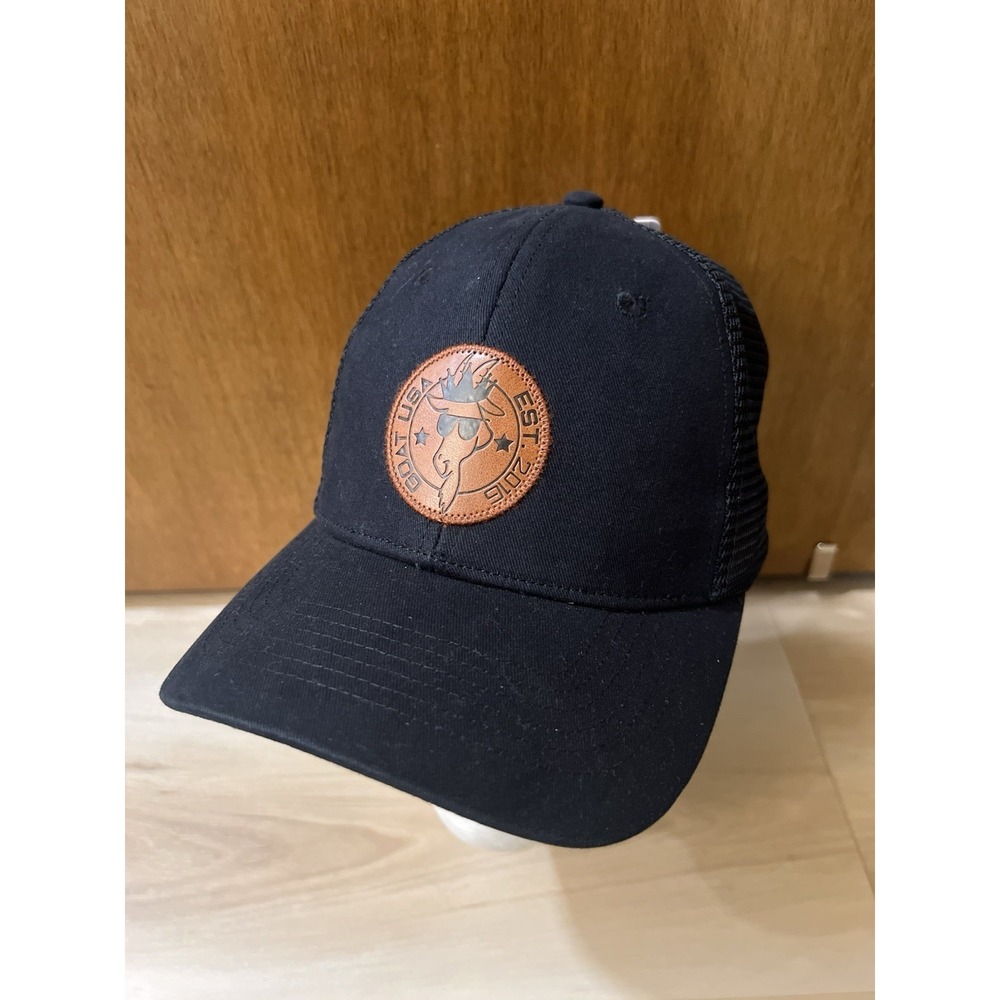 NWT GOAT USA Truckers Hat With Faux Leather Patch Black One Size